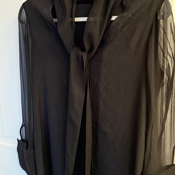 Alice + Olivia Gwenda Paneled Silk Sheer Long Sleeve Tunic Mini Dress Top Tie - Picture 6 of 13